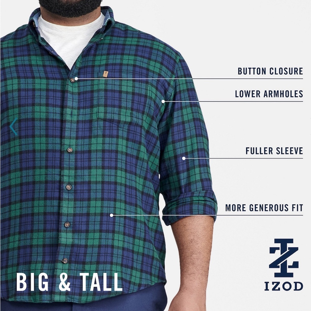 NWT men’s big and tall Izod flannel button down shirt SZ 3XLT - Picture 3 of 10